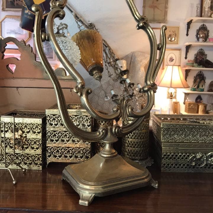 豪華BIG ！40s～50s アメリカアンティーク真鍮鏡ミラーUSA/フランス