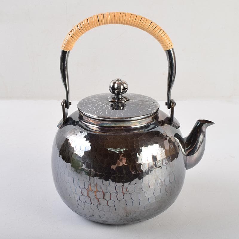 煎茶道具　白銅いぶし銀　槌目　銀瓶　湯沸し　約501g　M　R9483