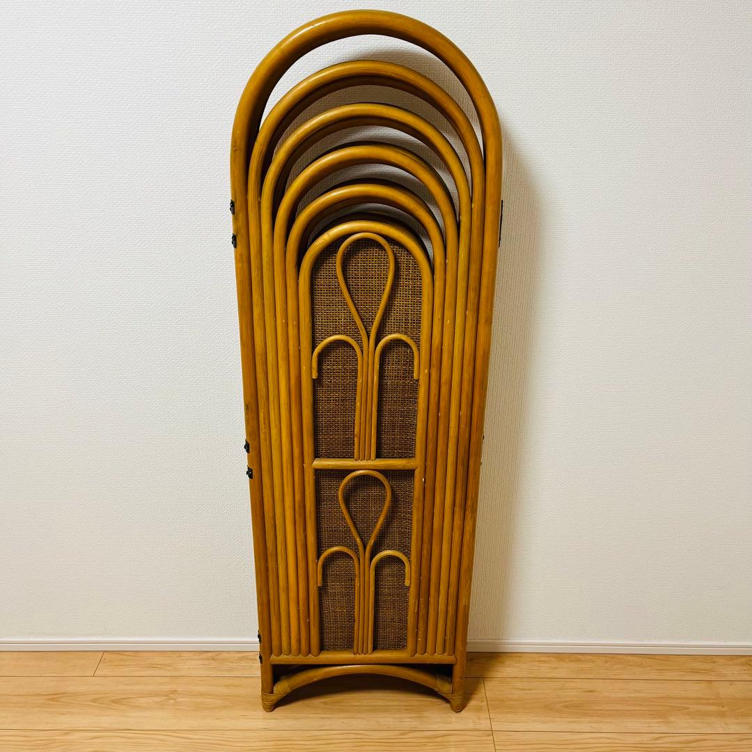 昭和レトロ エスニック 4連衝立 ラタンパーテーション 間仕切り パーティション