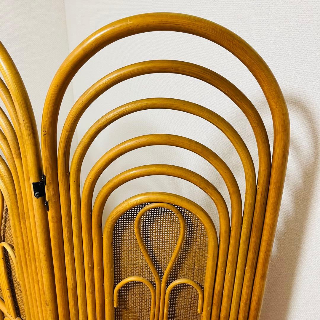 昭和レトロ エスニック 4連衝立 ラタンパーテーション 間仕切り パーティション