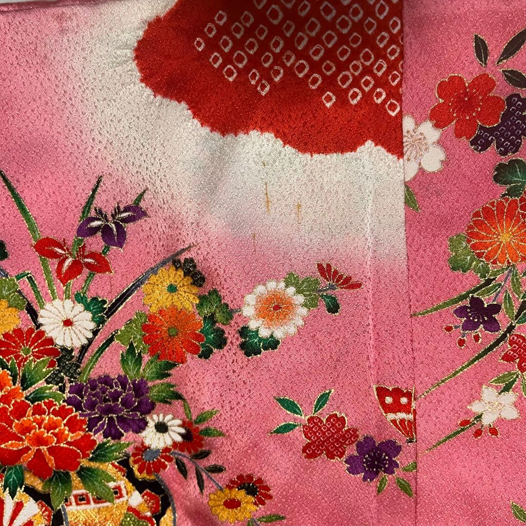 七五三　7歳　ピンク　アンティーク　着物セット　正絹