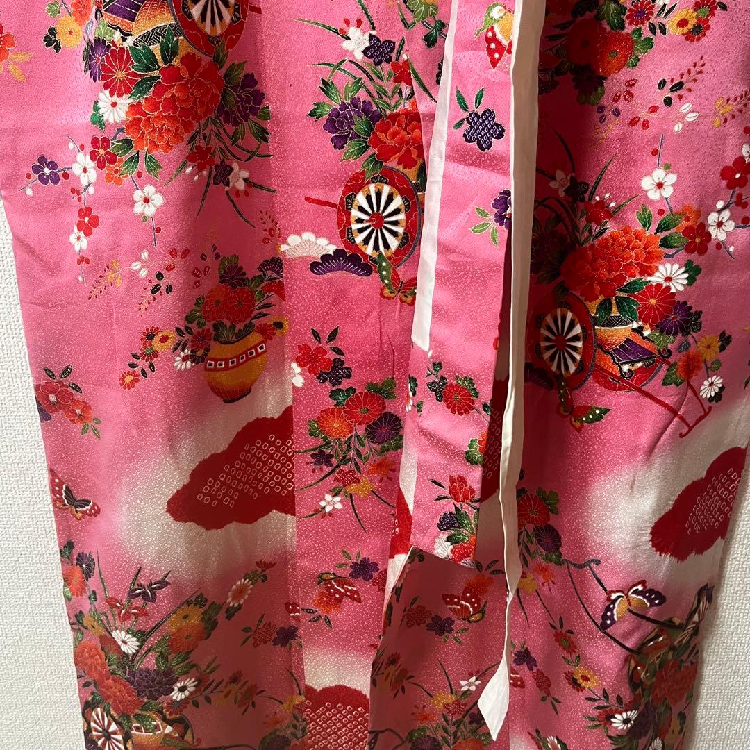 七五三　7歳　ピンク　アンティーク　着物セット　正絹