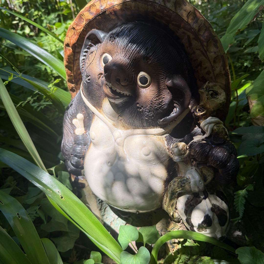 【お引き取り限定】灯篭 2個 たぬき 置物 石