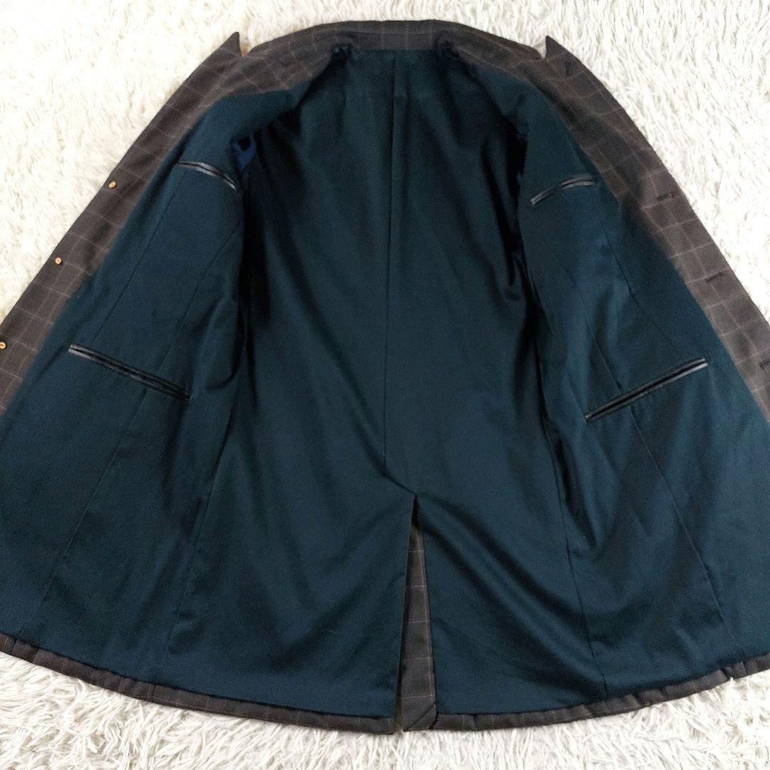 美品 SUNSEA チェック柄 ウール 中綿 パイピングレザー チェスターコート