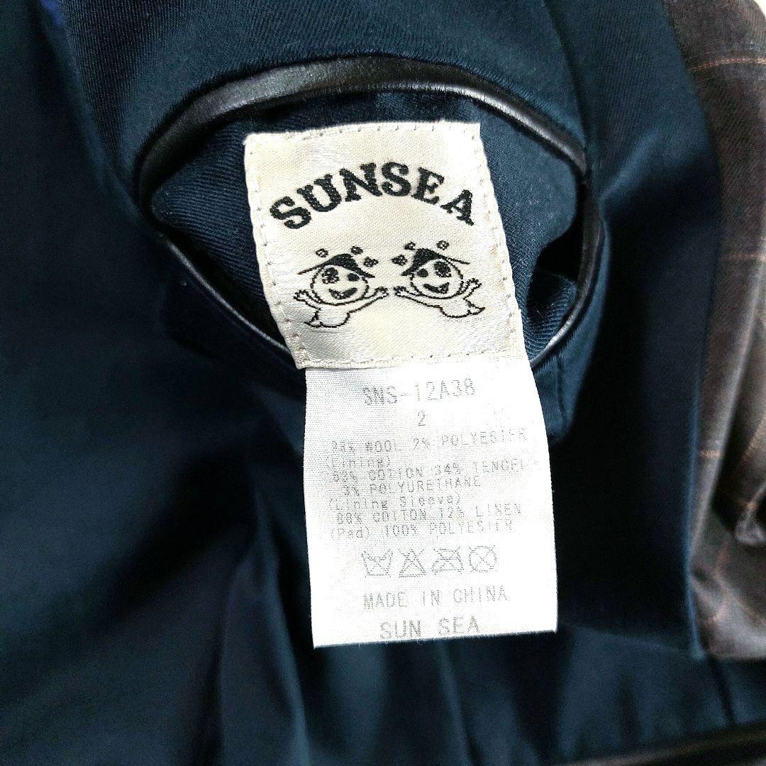 美品 SUNSEA チェック柄 ウール 中綿 パイピングレザー チェスターコート
