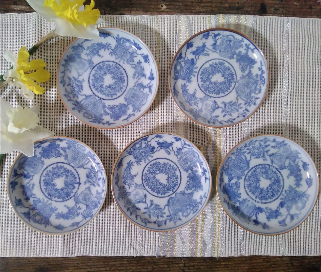 3枚ご成約済【5枚】明治期　印判小皿【骨董　小皿】