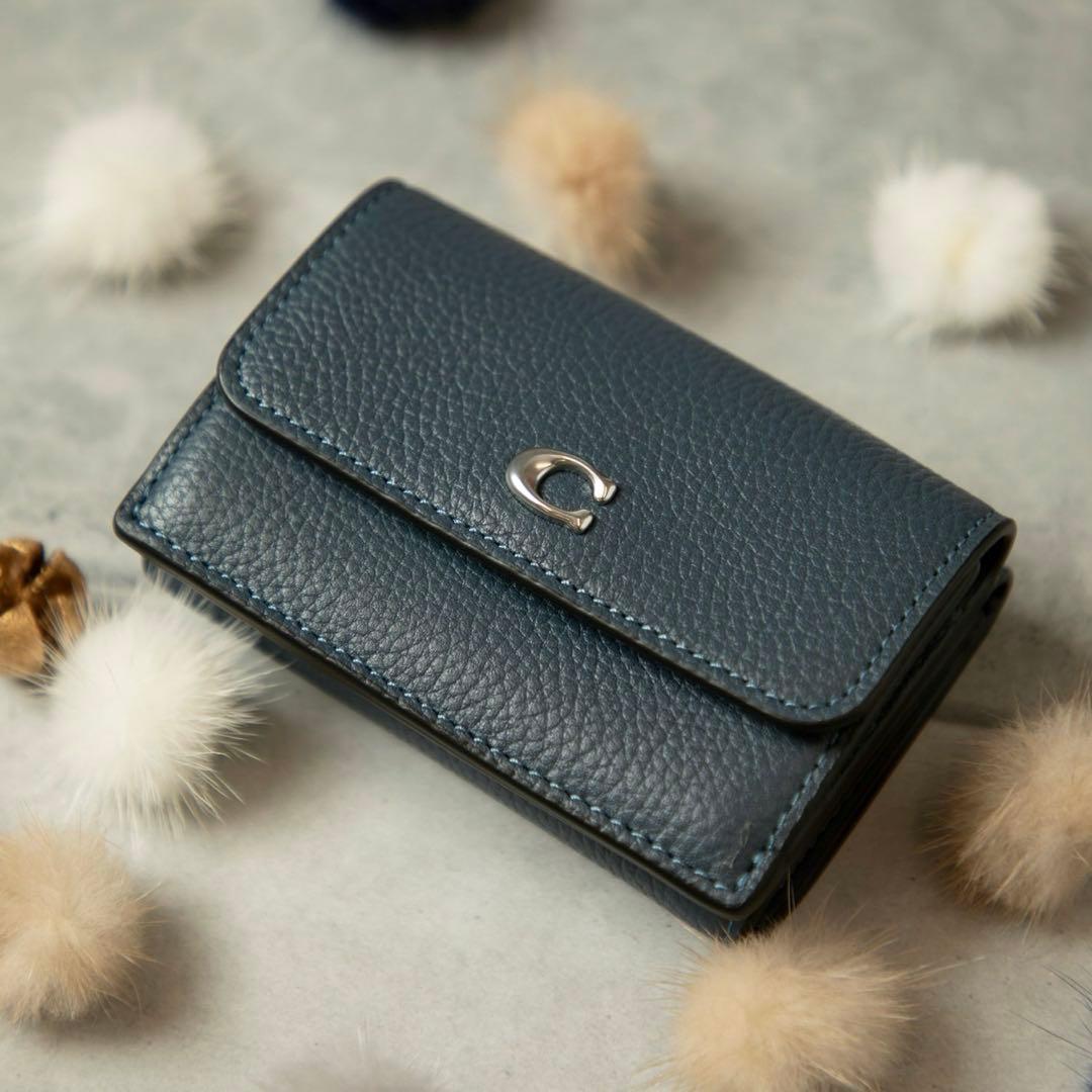 【美品】COACH ミニ トライフォールド ウォレット 三つ折り財布　ネイビー