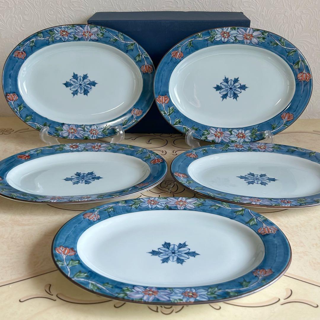 有田焼　華山窯　盛皿揃　5枚セット　楕円皿　大皿　中皿　和皿