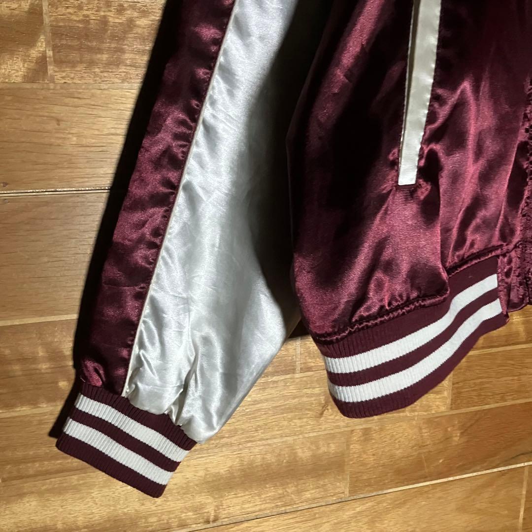 スカジャン　ラグラン　朧　和柄　龍　ドラゴン　桜　月　バイカラー　刺繍　XXL