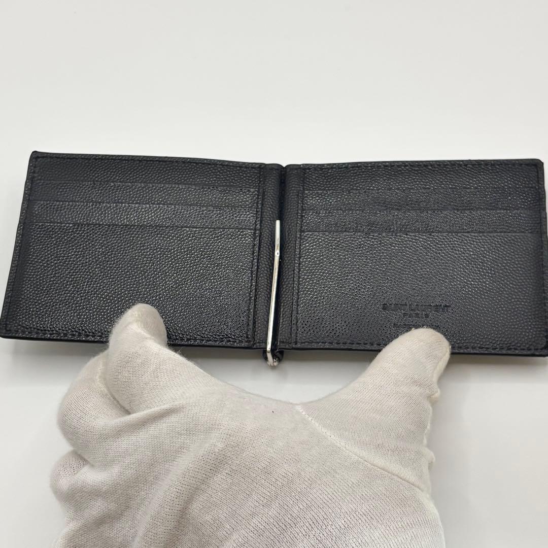 【極美品】サンローラン マネークリップ キャビアスキン ロゴ 黒 レザー