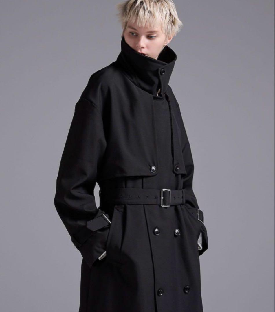 【Loose】モード オーバー ハイネックトレンチコート ブラック L