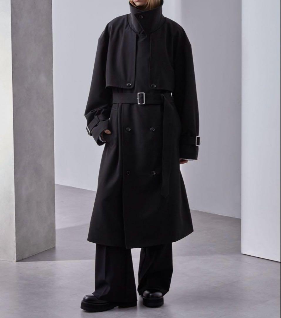 【Loose】モード オーバー ハイネックトレンチコート ブラック L