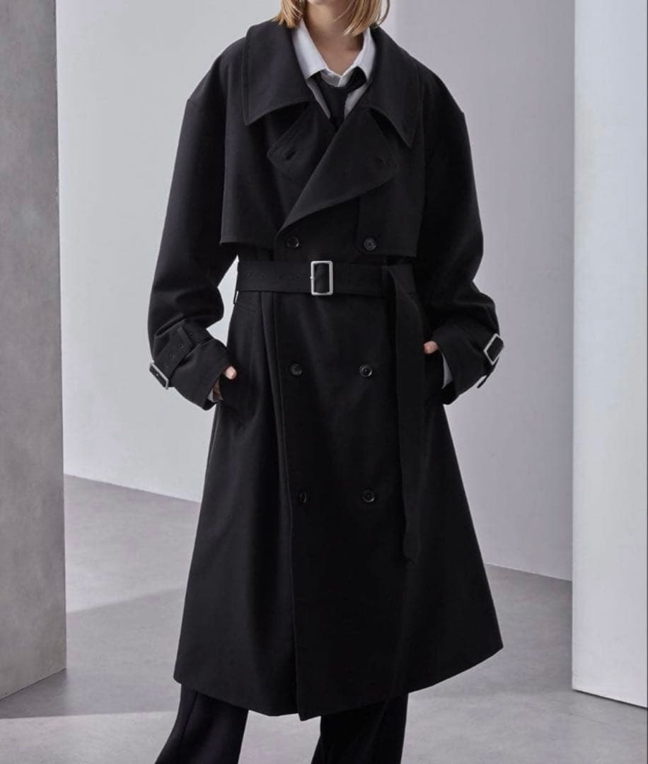 【Loose】モード オーバー ハイネックトレンチコート ブラック L