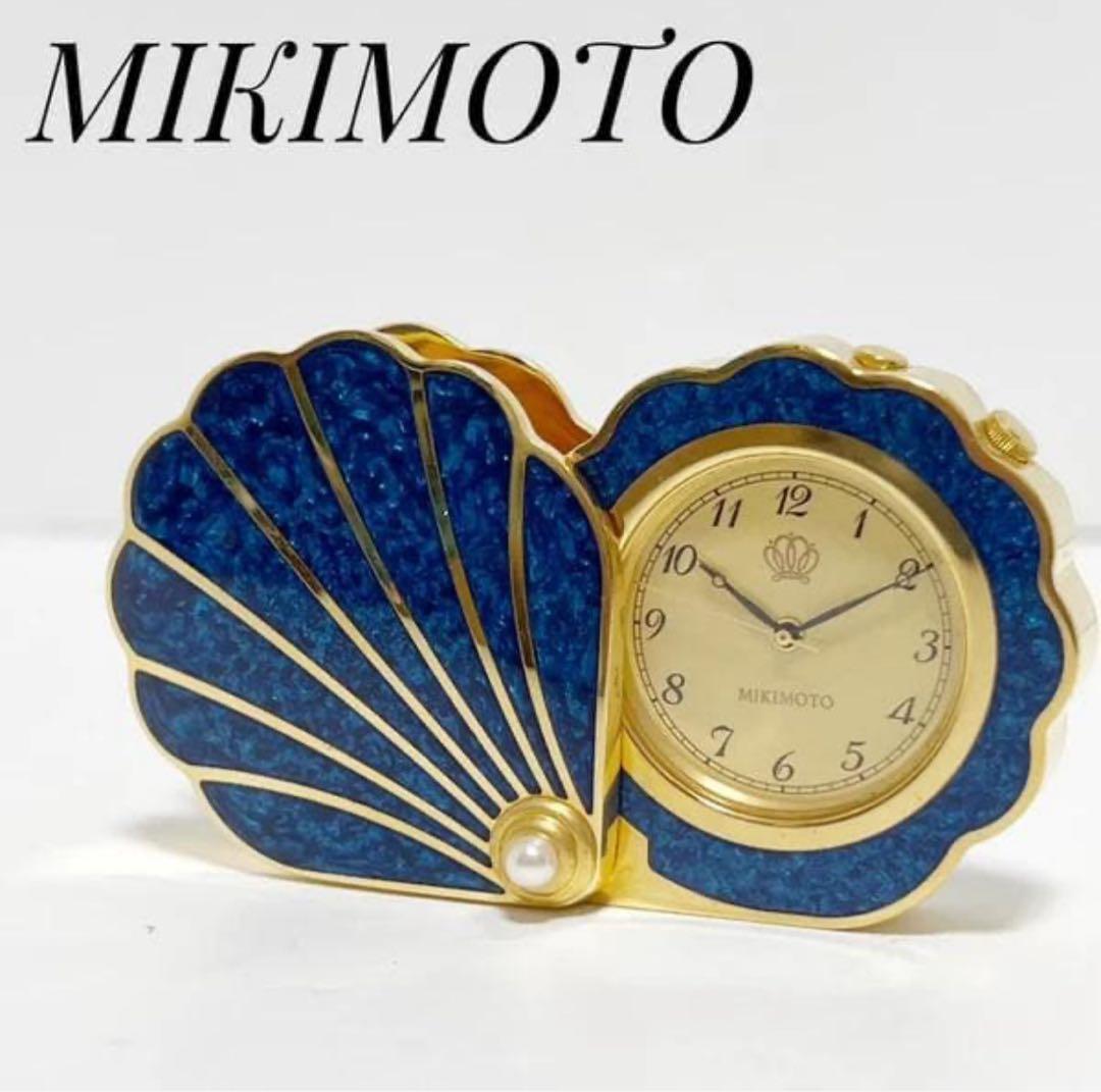 【美品】◆MiKIMOTO◆ミキモト 手持ち時計 ブルー ゴールド 真珠付 貝型