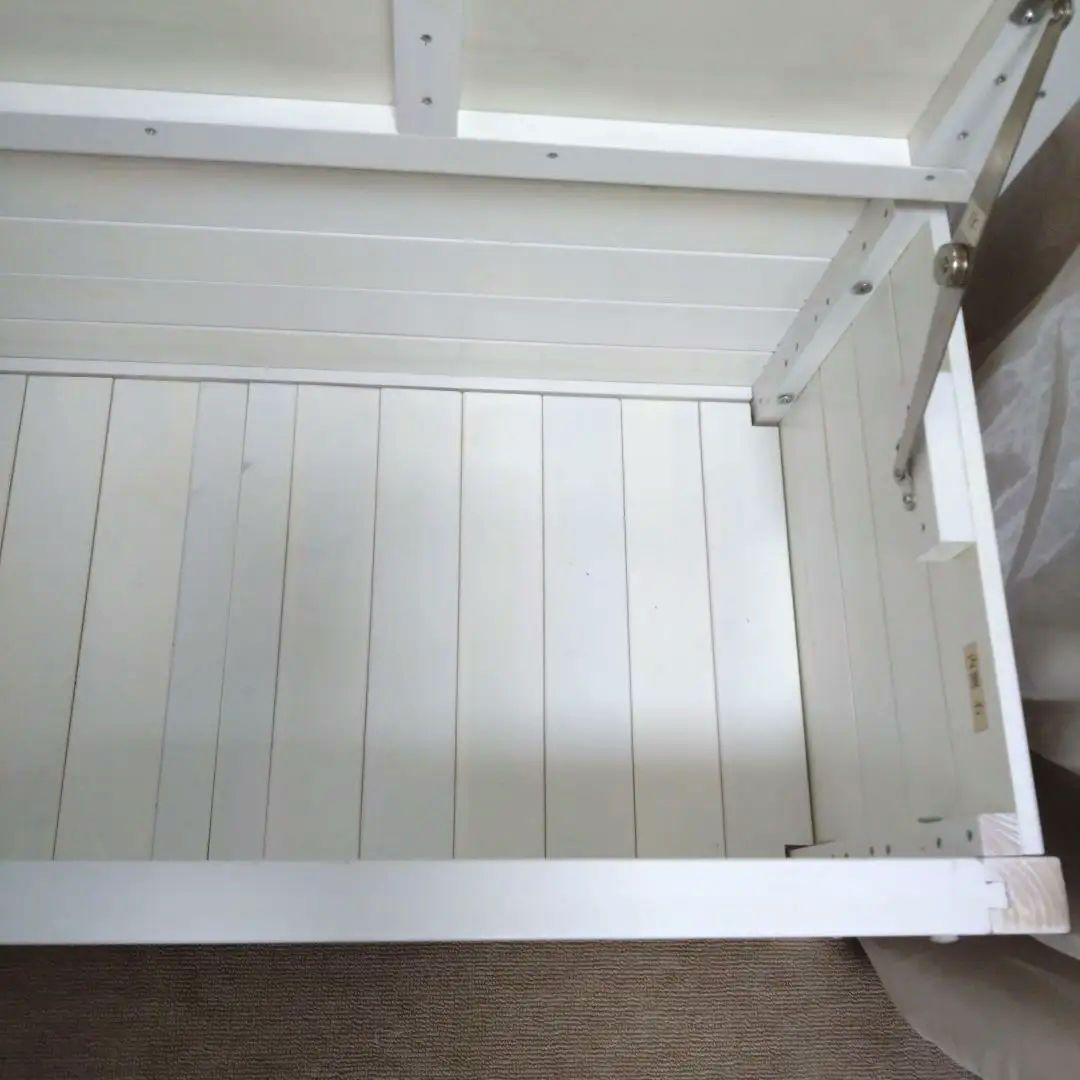 ホワイト木製収納付きベンチ