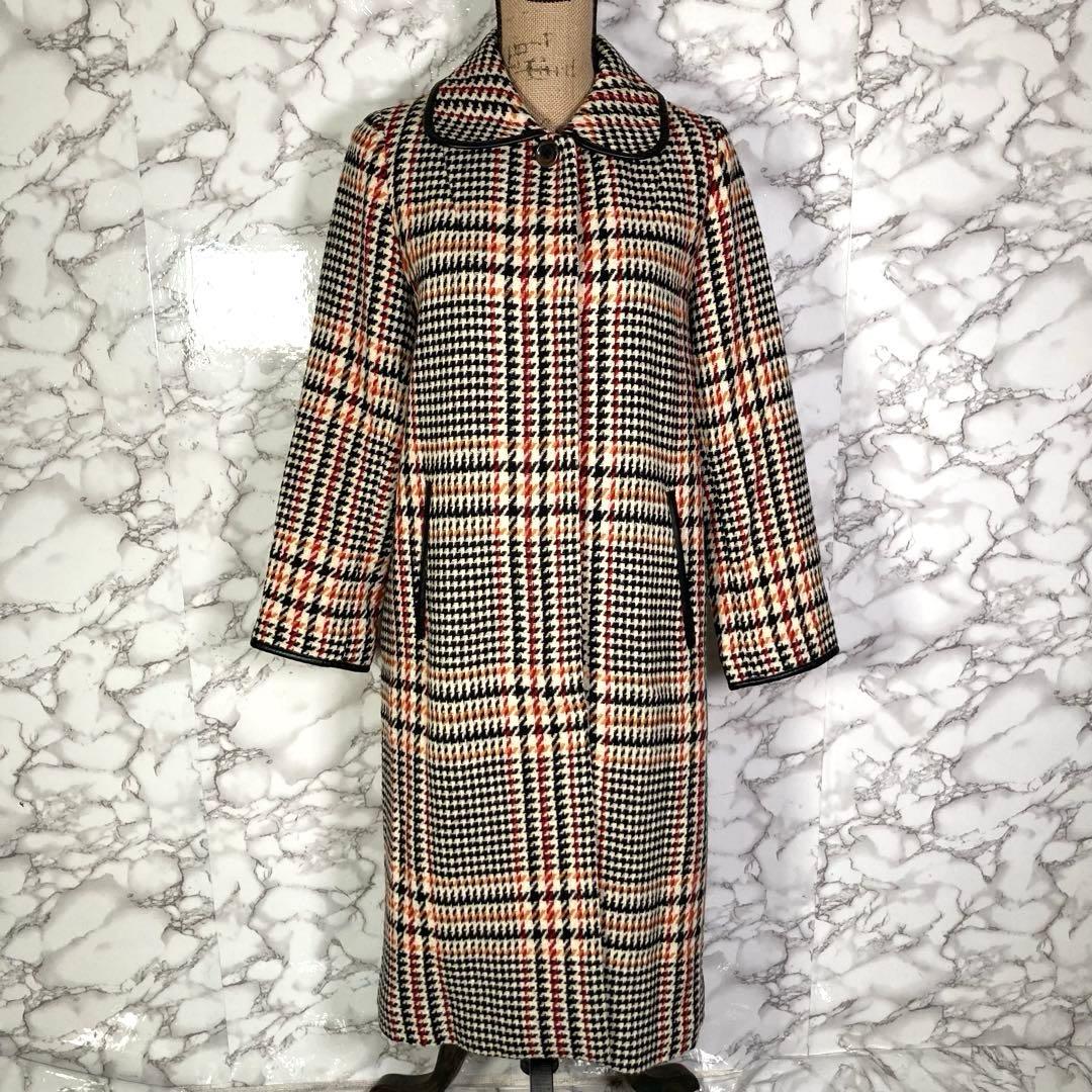 FREAK’S STORE　（F）　チェック柄大柄ロングコート　黒赤橙