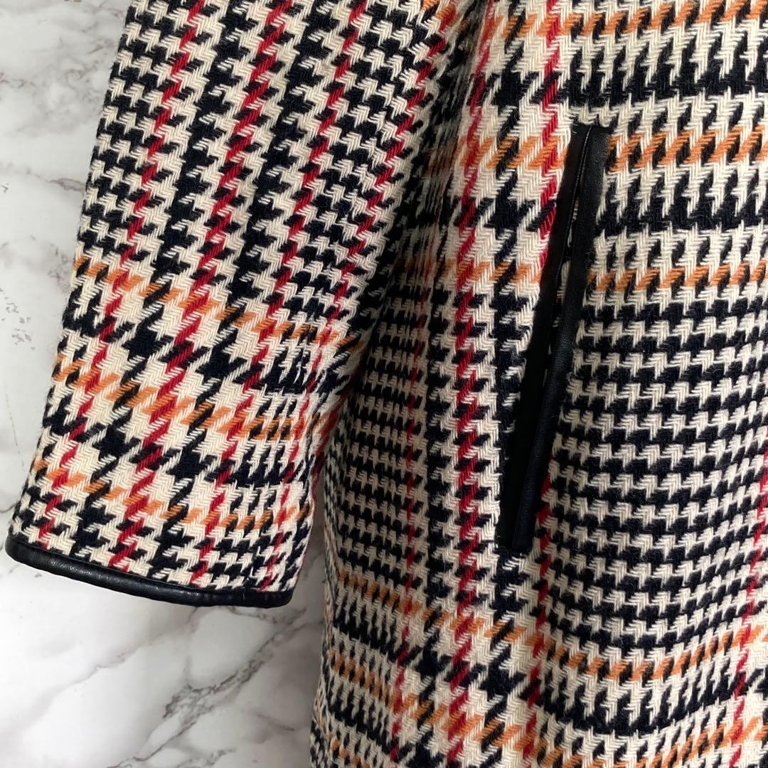 FREAK’S STORE　（F）　チェック柄大柄ロングコート　黒赤橙