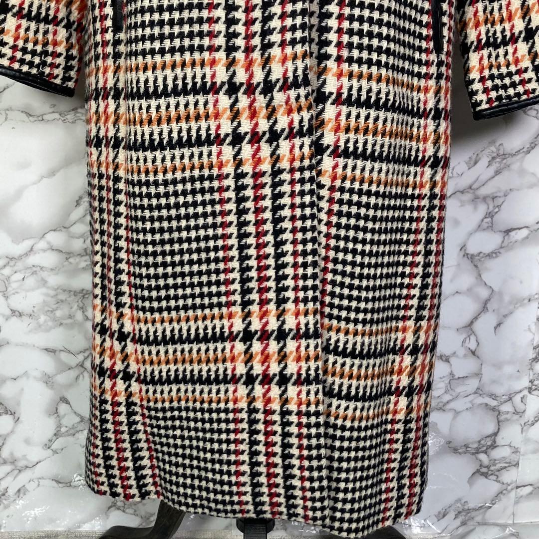 FREAK’S STORE　（F）　チェック柄大柄ロングコート　黒赤橙