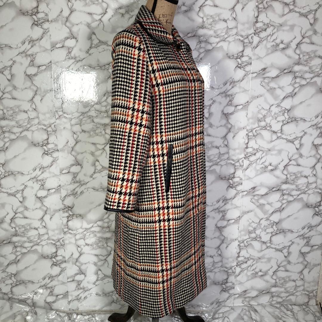 FREAK’S STORE　（F）　チェック柄大柄ロングコート　黒赤橙