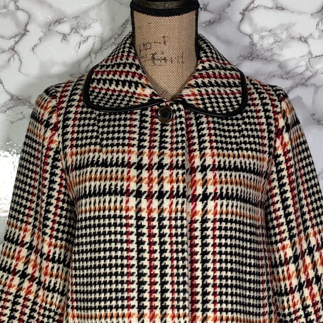 FREAK’S STORE　（F）　チェック柄大柄ロングコート　黒赤橙