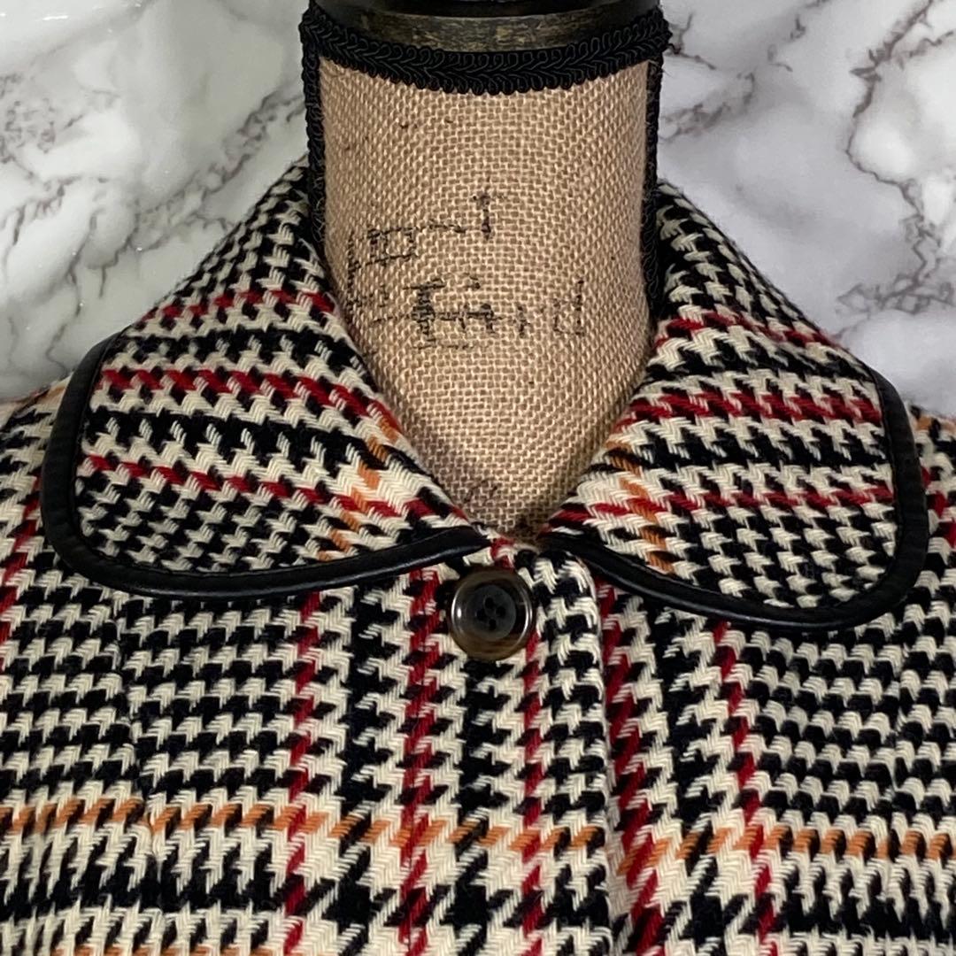 FREAK’S STORE　（F）　チェック柄大柄ロングコート　黒赤橙