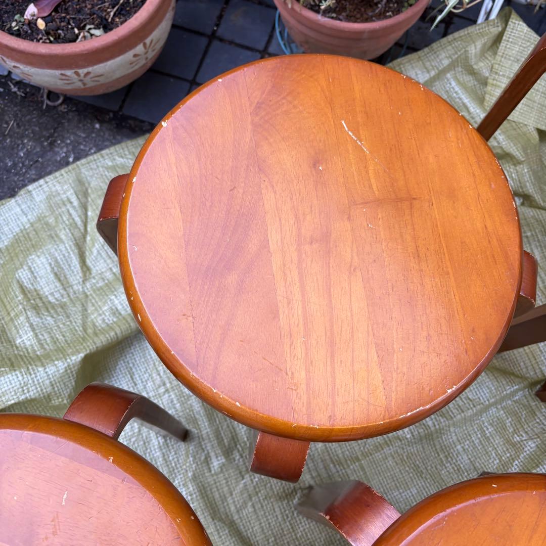 丸椅子 レトロ 5脚セット 木製 スツール シンプル チェア　アンティーク