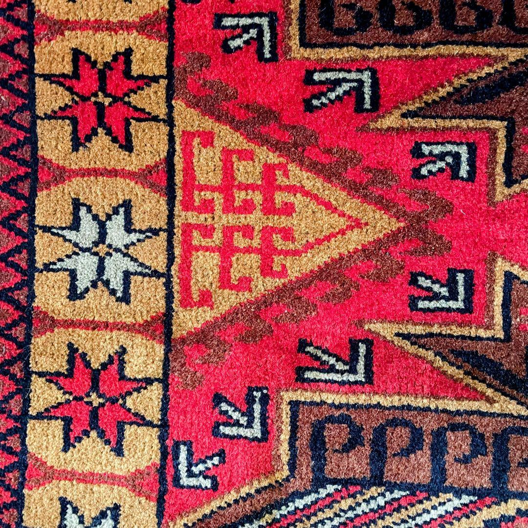 バルーチ産 玄関マット ペルシャ絨毯 本物 手織り トライバルラグ