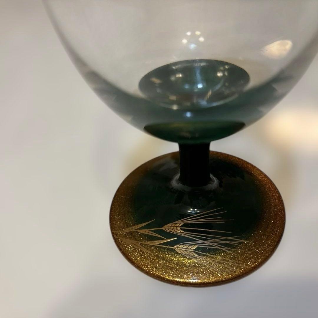 金城一国斎作 緑のゴブレットグラス(新品)-１脚　高さ17cm