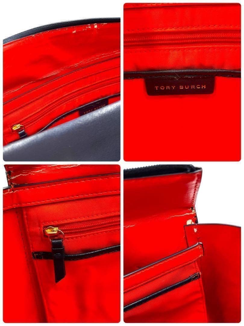 【美品】トリーバーチ　トートバッグ　ロゴ金具　PVC レザー　肩掛け　チャーム