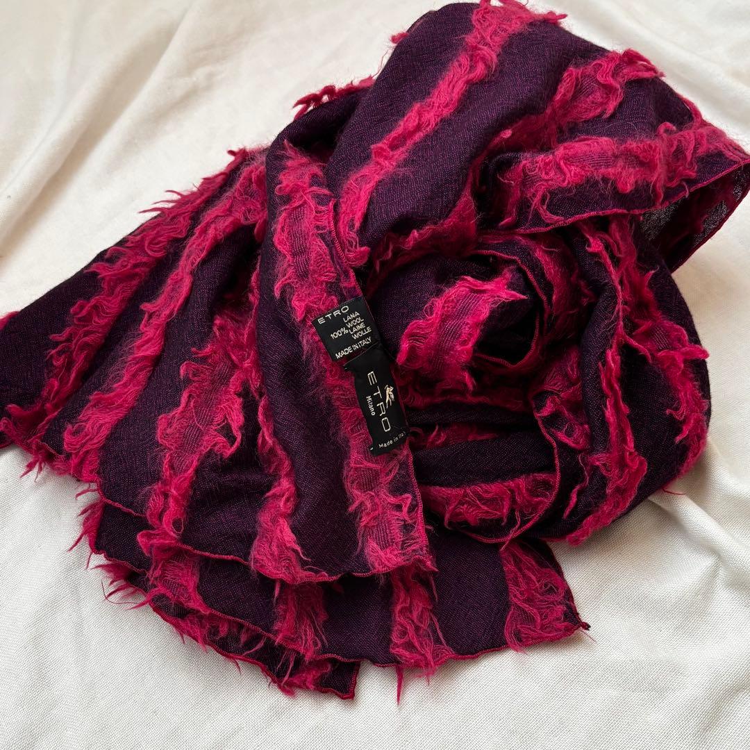 希少デザイン 立体的に施されたフリンジ調 エトロ ストール 男女兼用
