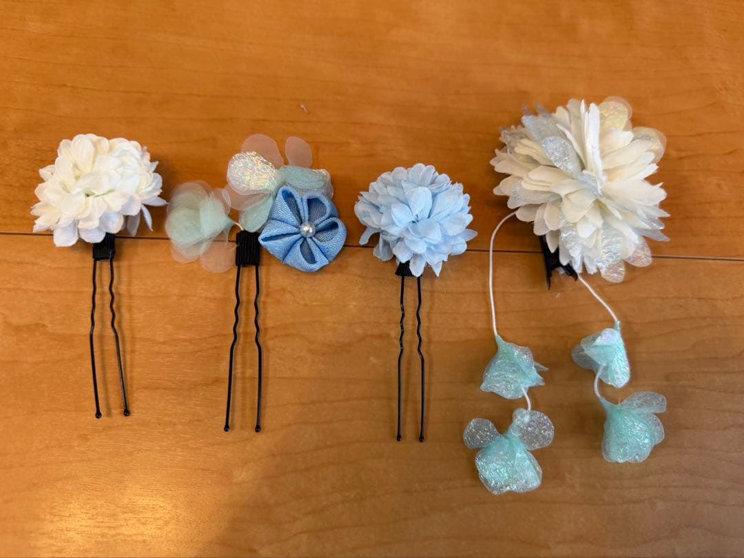 美品 卒業式 袴セット ブーツ 髪飾り 160 ブルー 花柄 小学生 簡単　人気