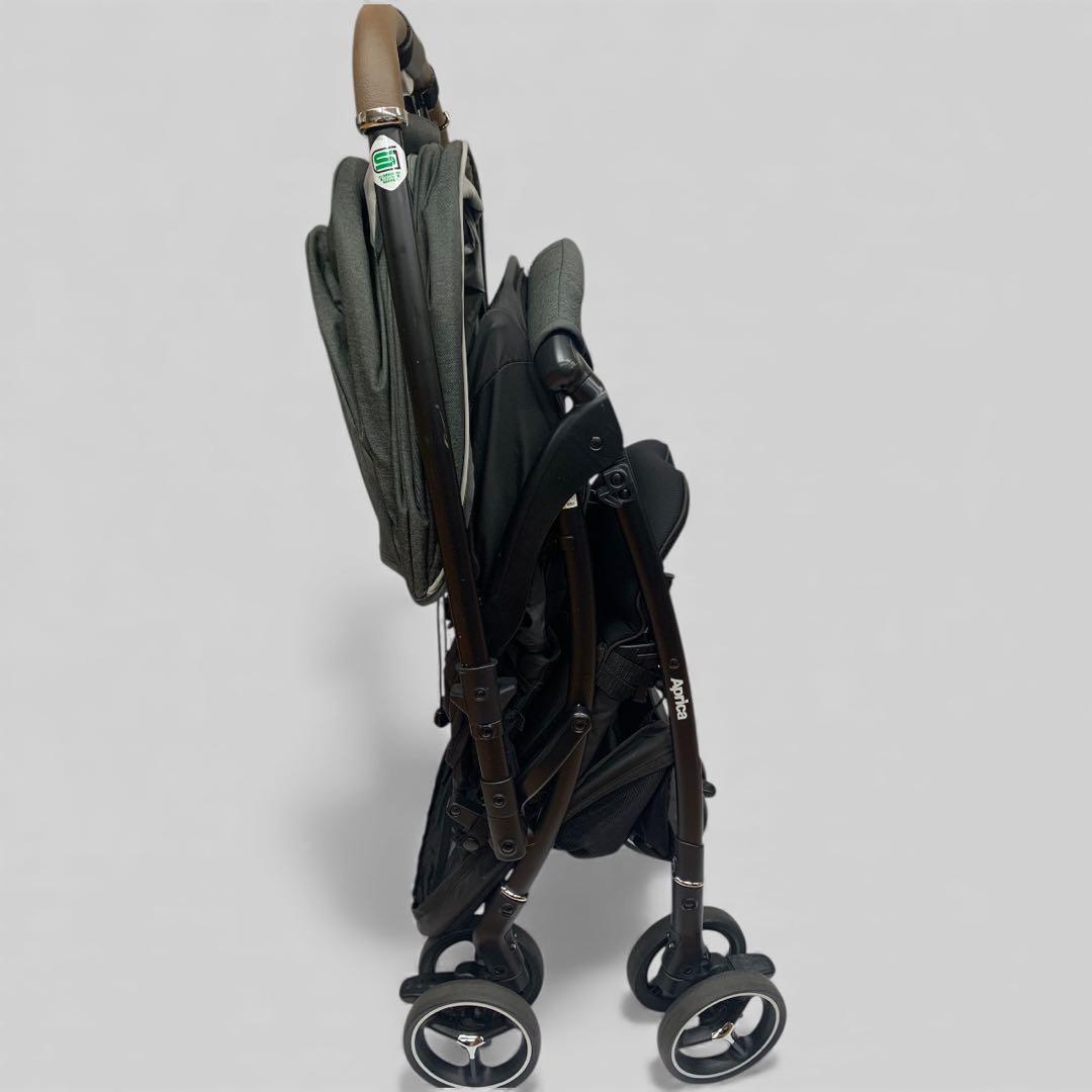 【美品】 Aprica ラクーナクッション ベビーカー グレー レザーハンドル
