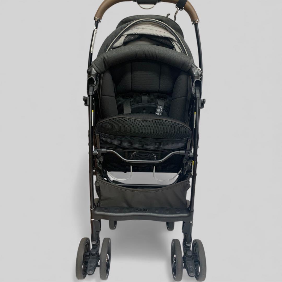 【美品】 Aprica ラクーナクッション ベビーカー グレー レザーハンドル