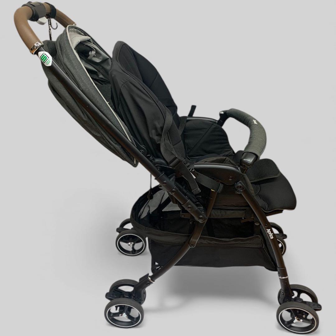 【美品】 Aprica ラクーナクッション ベビーカー グレー レザーハンドル