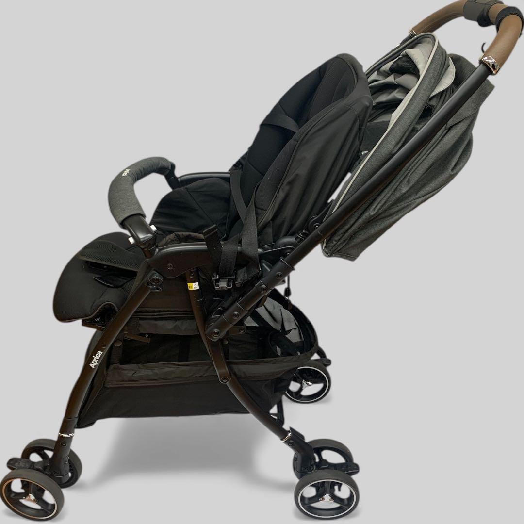 【美品】 Aprica ラクーナクッション ベビーカー グレー レザーハンドル