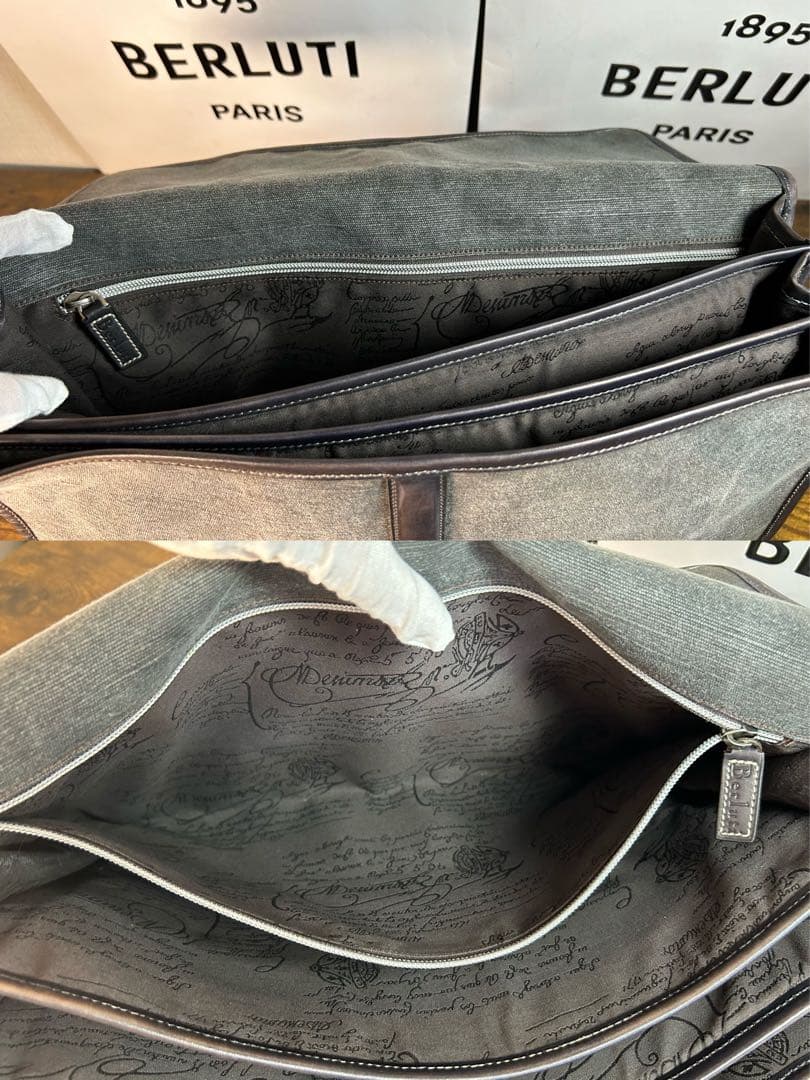 廃盤　Berluti スクリットレザー　コットンキャンバス ブリーフケース
