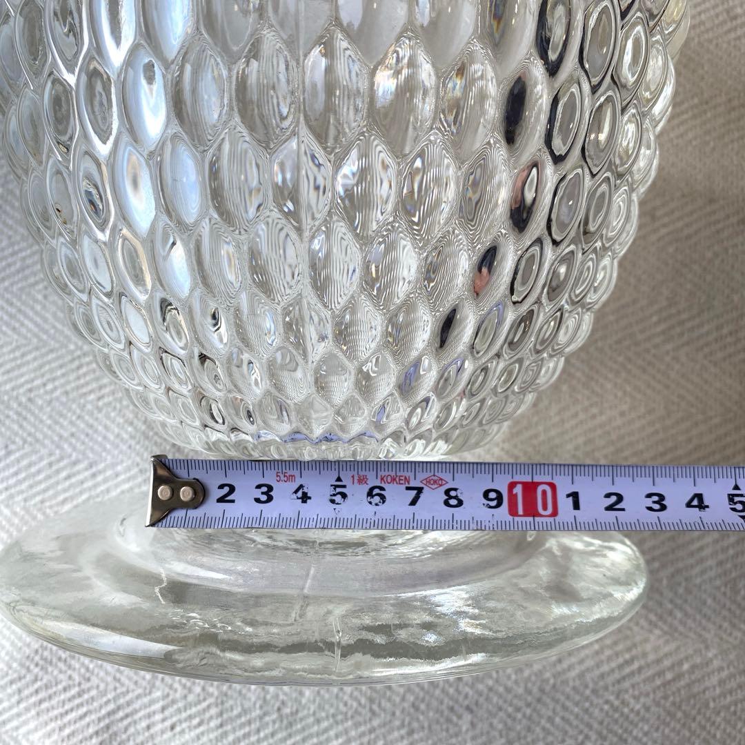 ①70年代 フルーツポンチ クリアプレスガラス 器 大型 花型 お玉付