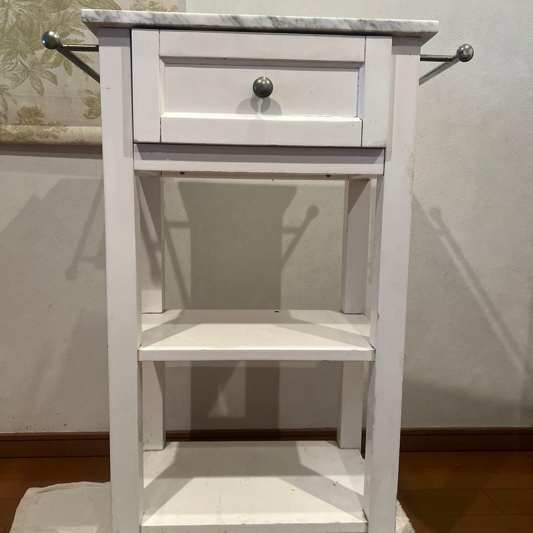 ホワイトサイドテーブル 大理石天板 引き出し付き