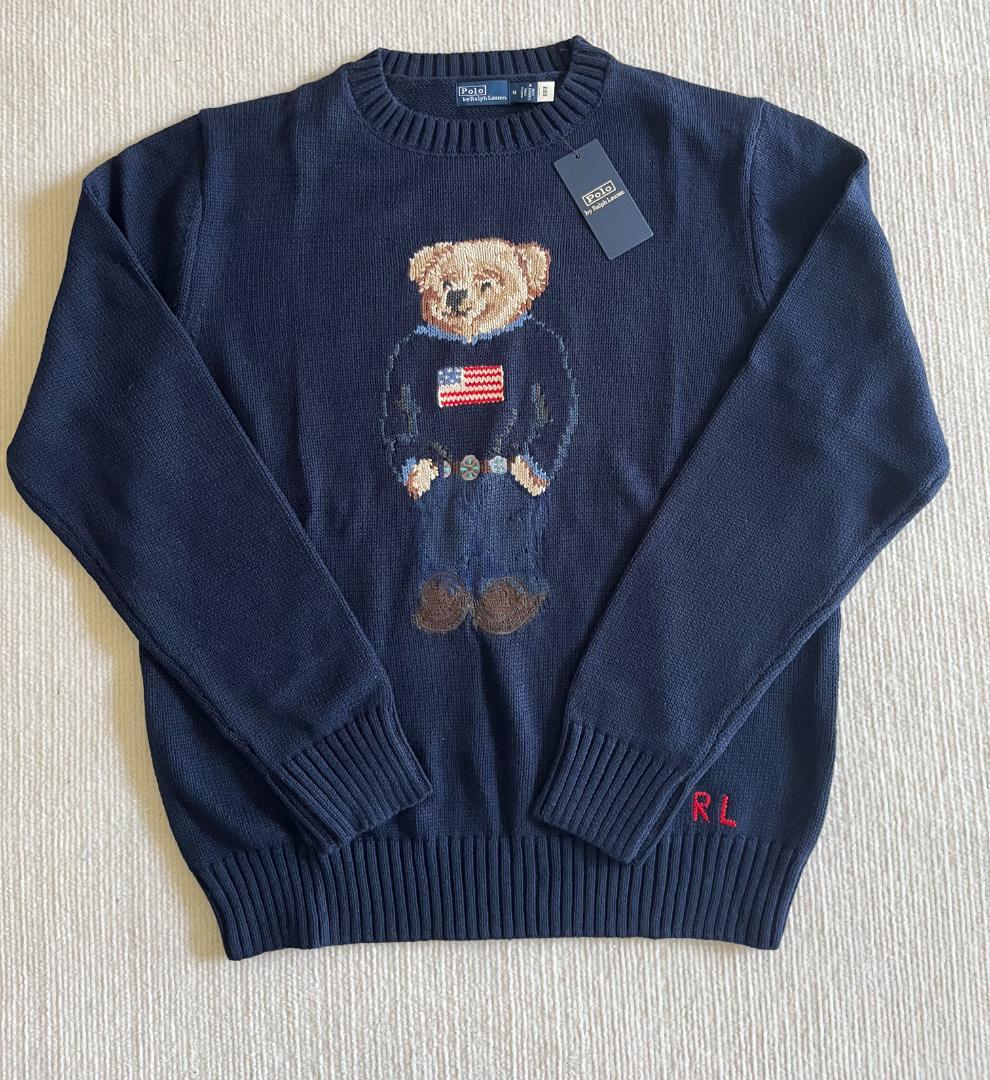 未使用 ポロベア コットンセーター ポロラルフローレン シルク 刺繍 ブルー