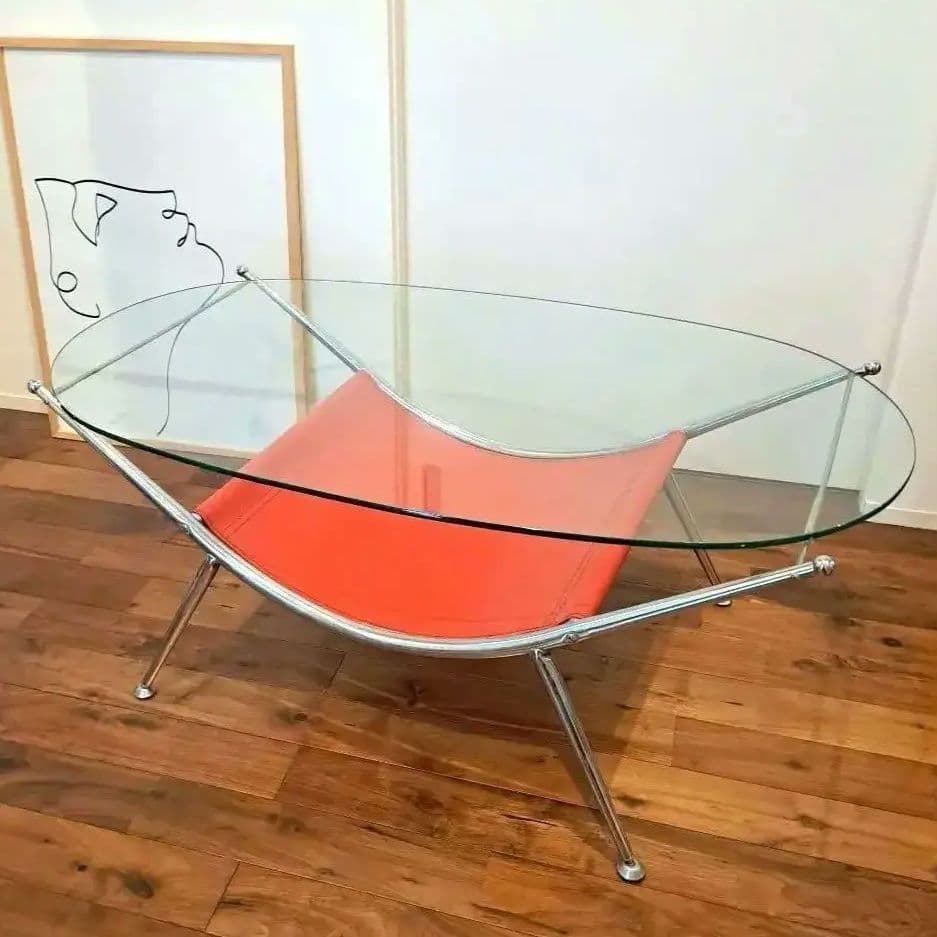 ヴィンテージ　ミッドセンチュリー ガラス センターテーブル ビンテージ メタル