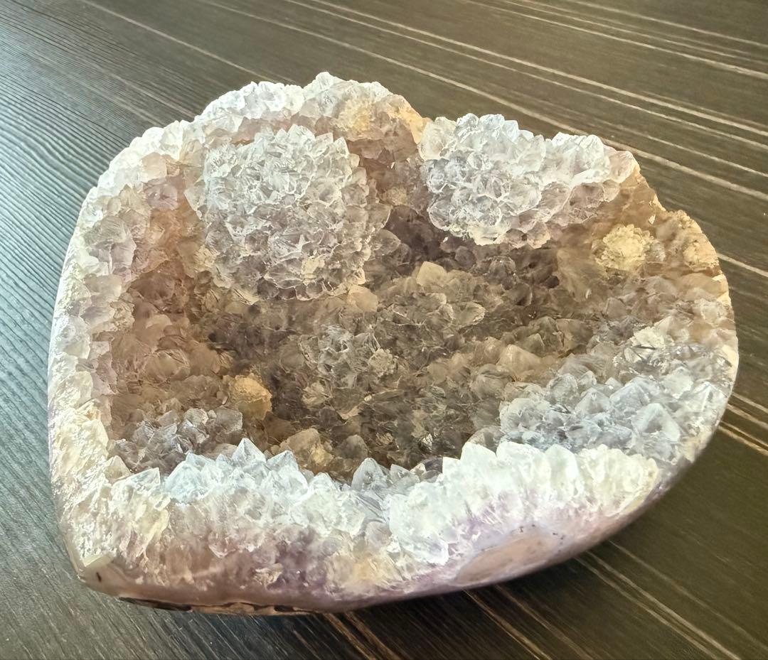 花付き♡ アメジスト ハート クラスター 浄化 紫水晶 天然石