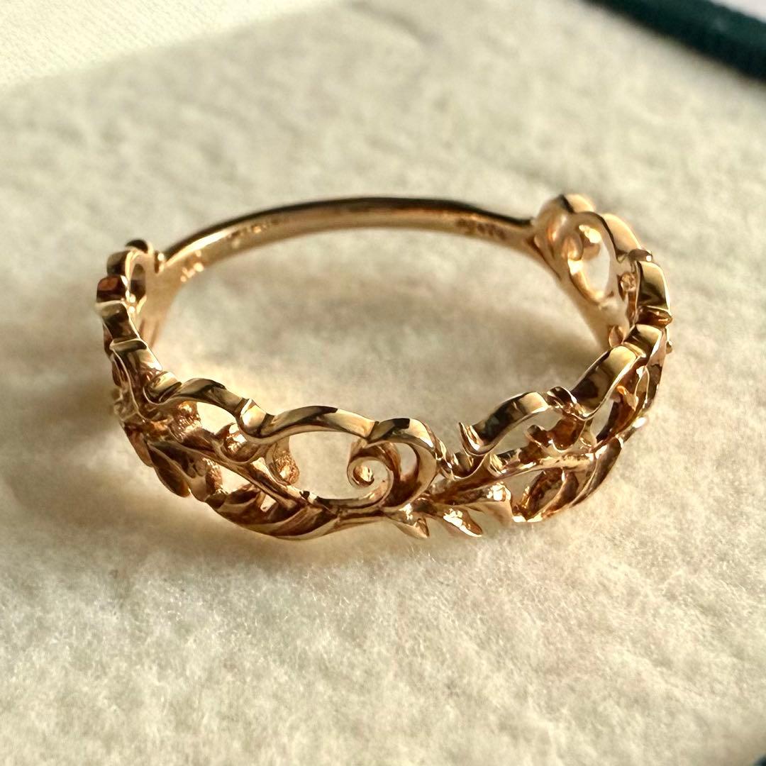 agete アガット K10 オリーブ モチーフ リング 指輪 透かし レース