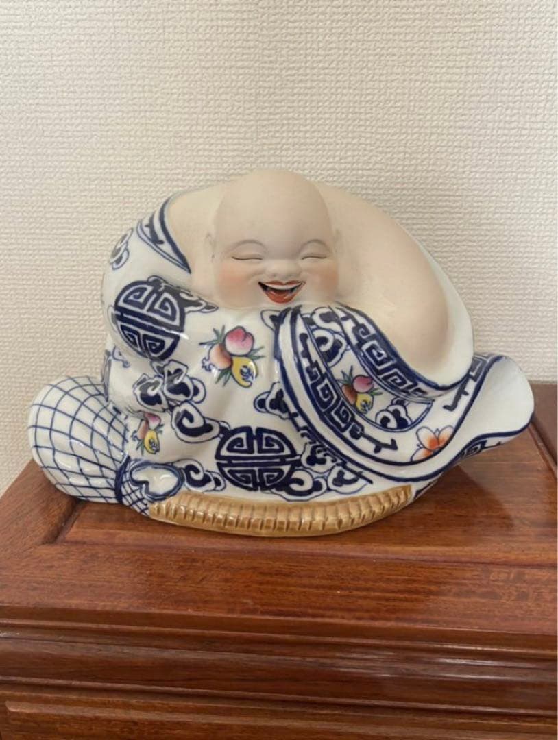 中国景德鎮  福助人形  粉彩  福神置物  缘起物 商売繁盛  昭和レトロ