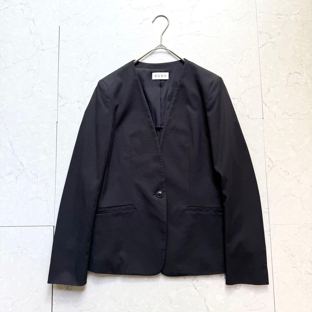 プラステ スーツ セットアップ リネンブレンド ノーカラー パンツ S ネイビー