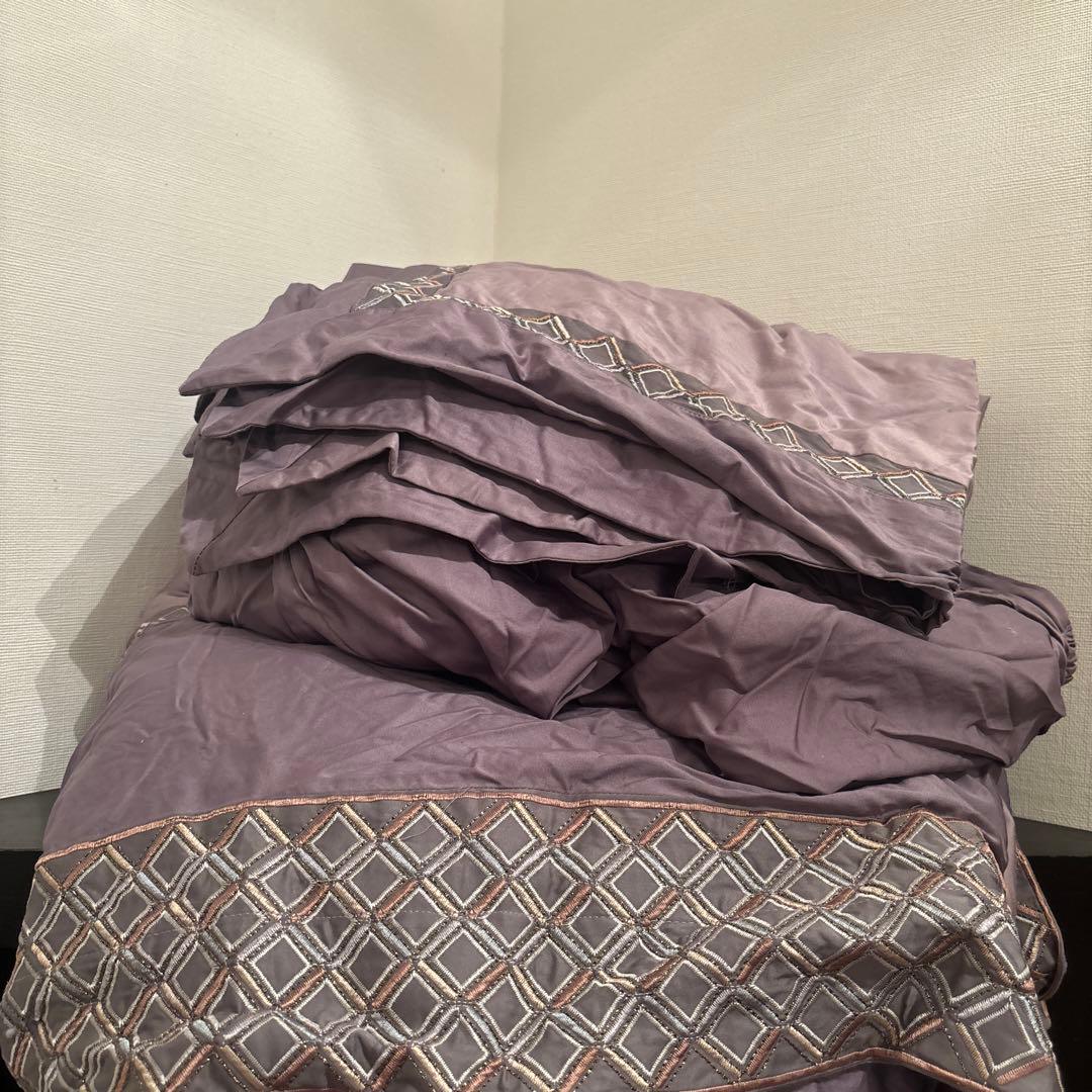 クイーン 寝具セット綿100% 紫 パープル シーツ 枕カバー 掛け布団カバー
