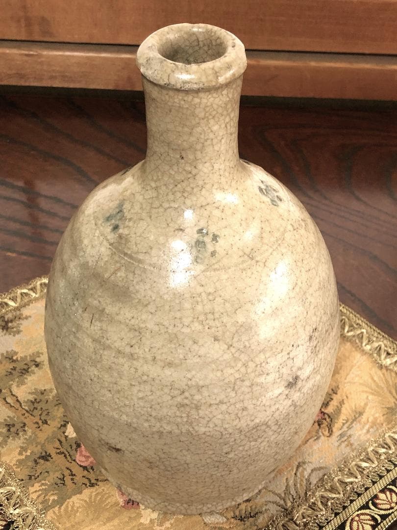 【 江戸期 骨董陶瓶 】 　梅鉢小紋染付 　徳利/花瓶