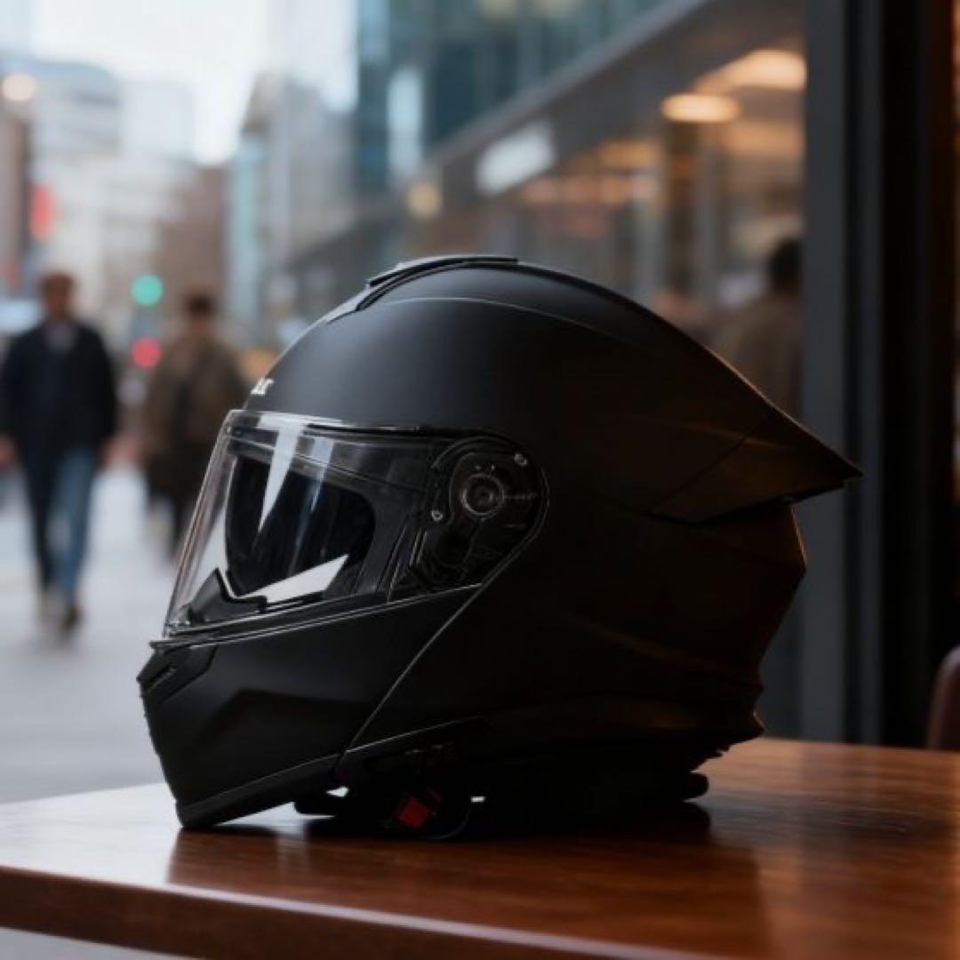 フリップアップ式 システムフルフェイスヘルメットダブルシールド内蔵マットブラック