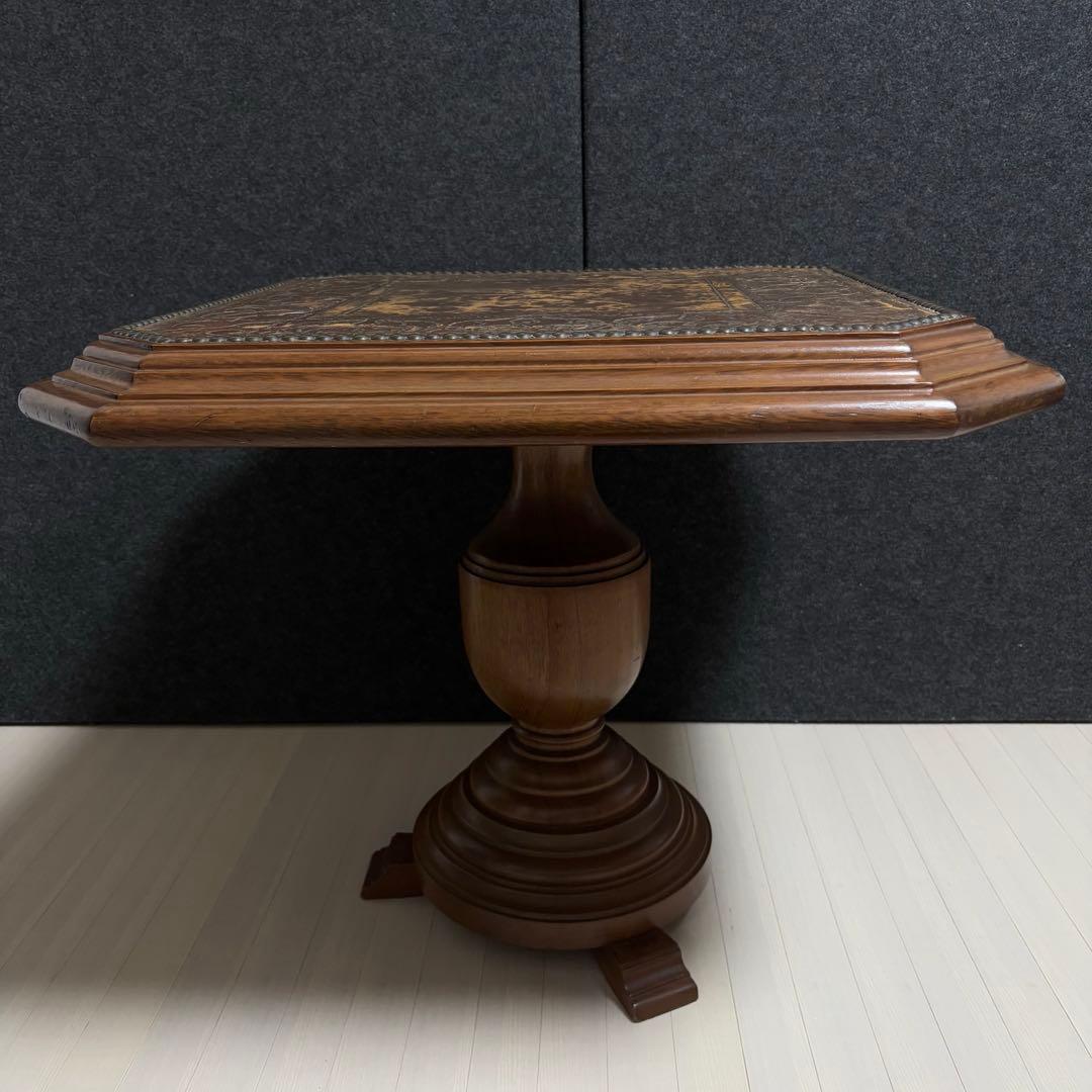 ブラジル製　西洋　アンティーク　サイドテーブル　ヴィンテージ　革張り　飾り台