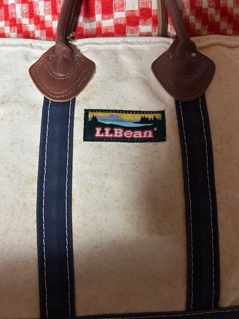 90s LLBean トートバッグ レザー アイボリー/ネイビー