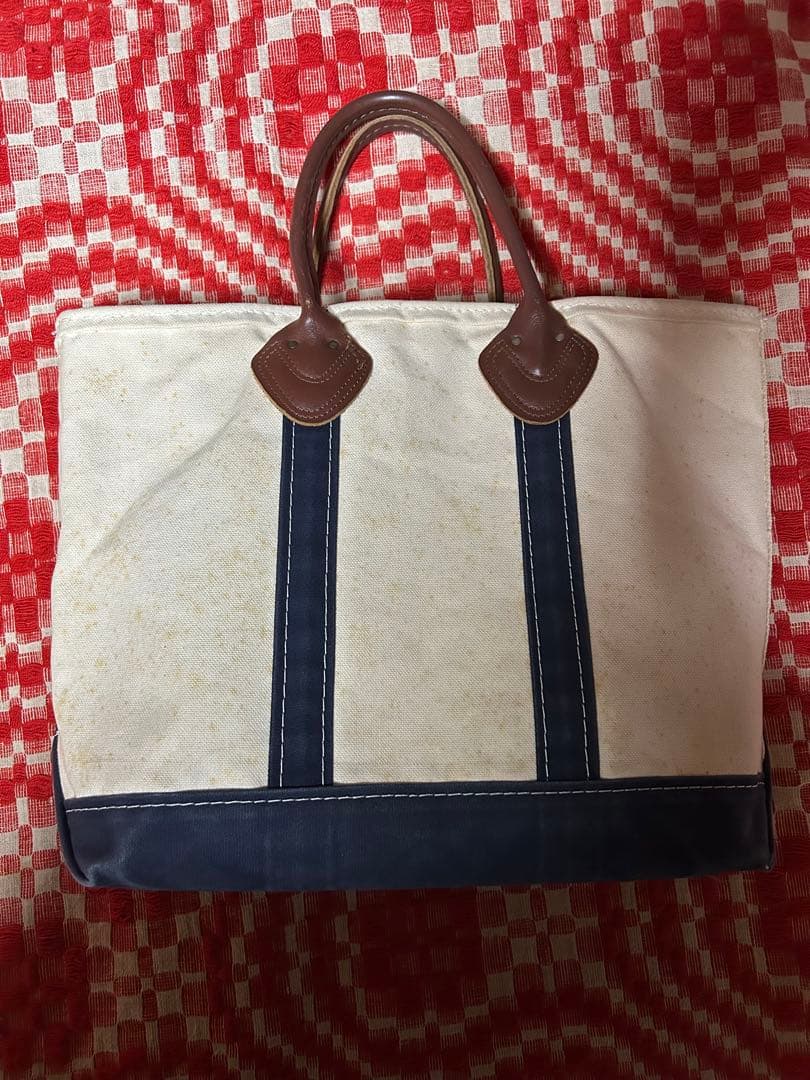 90s LLBean トートバッグ レザー アイボリー/ネイビー